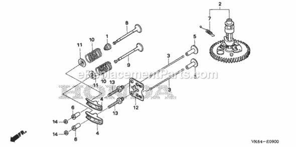 Camshaft Diagram and Parts List for HRC216K2 Type HXAVIN# MAKA-1000001 to MAKA-1049999 Honda Lawn Mower