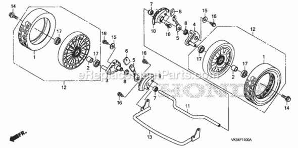 Front Wheel Diagram and Parts List for HRC216K3 Type HXAVIN# MAKA-1050001 Honda Lawn Mower