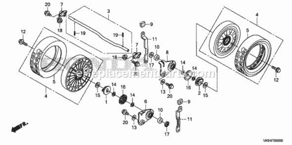 Rear Wheel Diagram and Parts List for HRC216K3 Type HXAVIN# MAKA-1050001 Honda Lawn Mower