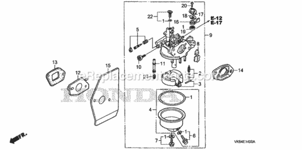 Carburetor Diagram and Parts List for HRC216K3 Type HXAVIN# MAKA-1050001 Honda Lawn Mower