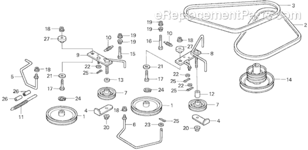 Drive Belt Diagram and Parts List for HRC7113 Type TXAVIN# MZCK-3000001 Honda Lawn Mower