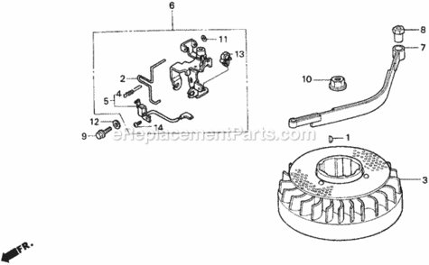 Flywheel Diagram and Parts List for HRM195 Type PAVIN# MZBV-6000001 Honda Lawn Mower