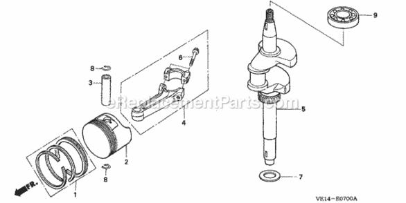 Piston Diagram and Parts List for HRM215K1 Type SXAVIN# MZBB-6200001 to MZBB-6299999 Honda Lawn Mower