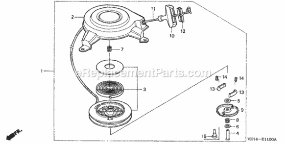 Recoil Starter Diagram and Parts List for HRM215K1 Type SXAVIN# MZBB-6200001 to MZBB-6299999 Honda Lawn Mower