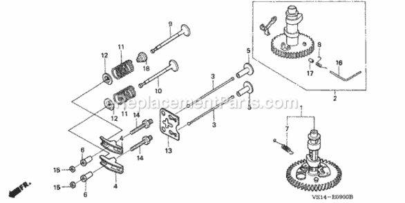 Camshaft Diagram and Parts List for HRM215K1 Type SXAVIN# MZBB-6200001 to MZBB-6299999 Honda Lawn Mower