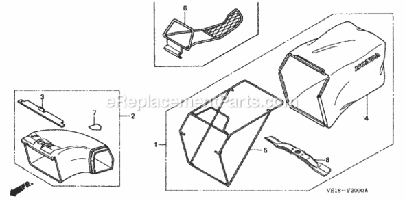 Grass Bag Diagram and Parts List for HRM215K4 Type HXAVIN# MZBB-6500001 to MZBB-6507200 Honda Lawn Mower