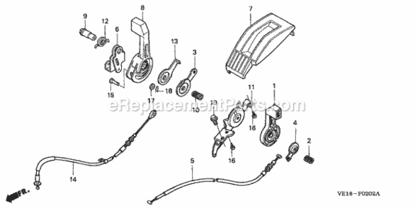 Throttle Lever Diagram and Parts List for HRM215K4 Type HXAVIN# MZBB-6500001 to MZBB-6507200 Honda Lawn Mower