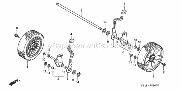 Rear Wheel Diagram and Parts List for HRM215K4 Type PDAVIN# MZBB-6500001 Honda Lawn Mower