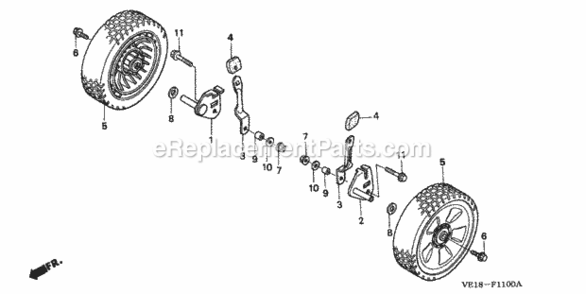 Front Wheel Diagram and Parts List for HRM215K4 Type SDAVIN# MZBB-6500001 Honda Lawn Mower