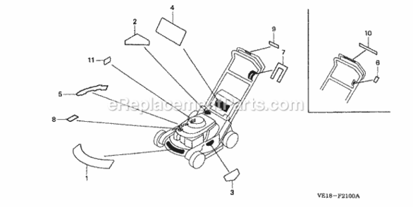 Labels Diagram and Parts List for HRM215K4 Type SDAVIN# MZBB-6500001 Honda Lawn Mower