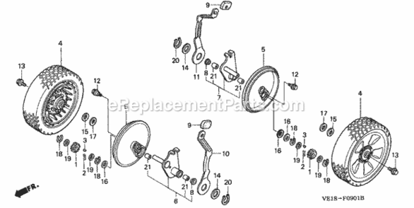 Rear Wheel Diagram and Parts List for HRM215K4 Type SDAVIN# MZBB-6500001 Honda Lawn Mower