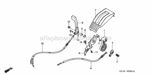 Throttle Lever Diagram and Parts List for HRM215K4 Type SDAVIN# MZBB-6500001 Honda Lawn Mower