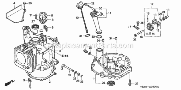 Cylinder Diagram and Parts List for HRM215K4 Type SDAVIN# MZBB-6500001 Honda Lawn Mower