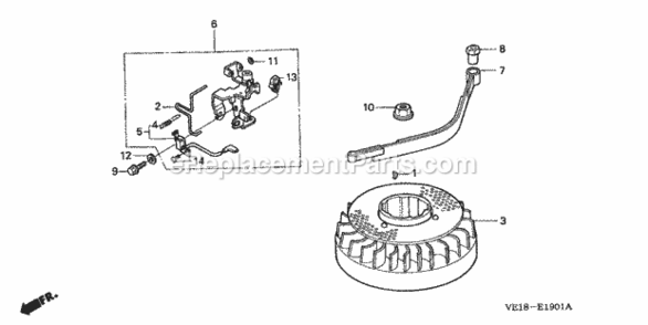 Flywheel Diagram and Parts List for HRM215K4 Type SDAVIN# MZBB-6500001 Honda Lawn Mower