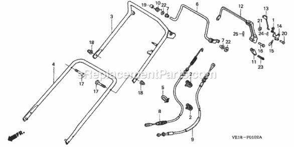 Handlebar Diagram and Parts List for HRM215K4 Type SXAVIN# MZBB-6500001 to MZBB-6507200 Honda Lawn Mower