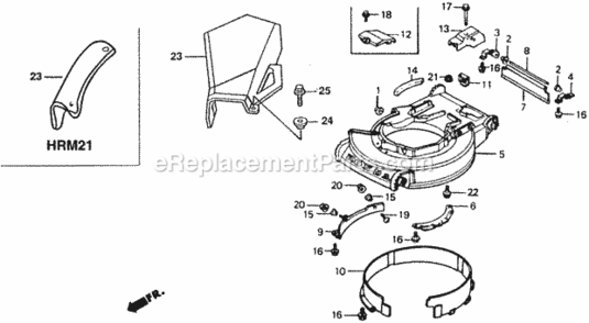 Cutter Housing Diagram and Parts List for HRM21 Type PVAVIN# MZAV-6000001 Honda Lawn Mower