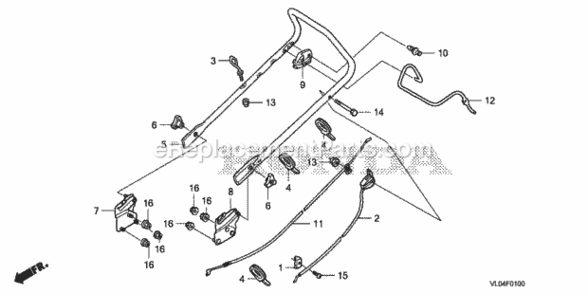 Handlebar 1 Diagram and Parts List for HRR216K5 Type PDAAVIN# MZCG-7800001 to MZCG-7999999 Honda Lawn Mower