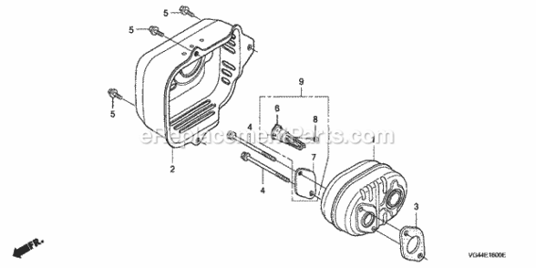 Muffler Diagram and Parts List for HRR216 Type S3DAVIN# MZCG-6000001 to MZCG-6157470 Honda Lawn Mower
