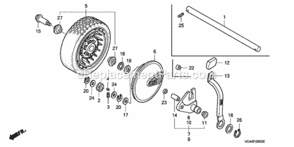Rear Wheel 1 Diagram and Parts List for HRR216 Type S3DAVIN# MZCG-6000001 to MZCG-6157470 Honda Lawn Mower