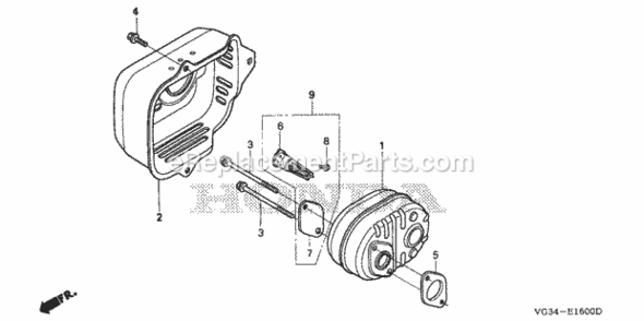 Muffler Diagram and Parts List for HRS216K4 Type PDAAVIN# MZBZ-6400001 Honda Lawn Mower