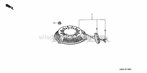 Recoil Starter Diagram and Parts List for HRS216K4 Type PDAAVIN# MZBZ-6400001 Honda Lawn Mower