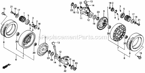 Rear Wheel (S Type) Diagram and Parts List for HRS21 Type SAVIN# VA2-6000001 Honda Lawn Mower