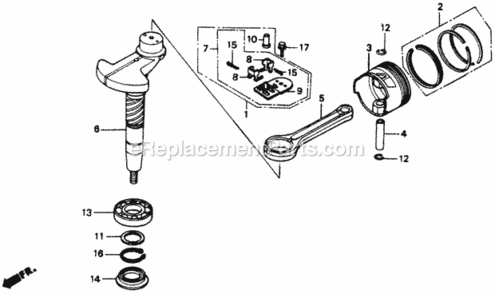 Crankshaft Diagram and Parts List for HRS21 Type SAVIN# VA2-6000001 Honda Lawn Mower