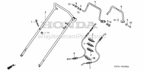 Handlebar 1 Diagram and Parts List for HRX217K1 Type TDAVIN# MAGA-1400001 to MAGA-1499999 Honda Lawn Mower