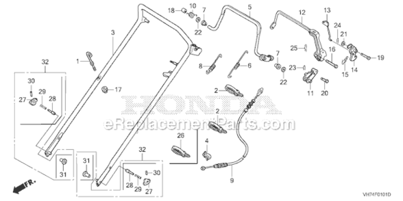 Handlebar Diagram and Parts List for HRX217K3 Type HYAVIN#MAGA 2020001 Honda Lawn Mower