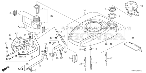 Fan Cover And Fuel Tank Diagram and Parts List for HRX217K3 Type HYAVIN#MAGA 2020001 Honda Lawn Mower