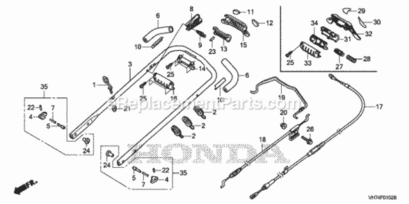 Handlebar 3 Diagram and Parts List for HRX217K3 Type VKAAVIN# MAGA-2020001 Honda Lawn Mower