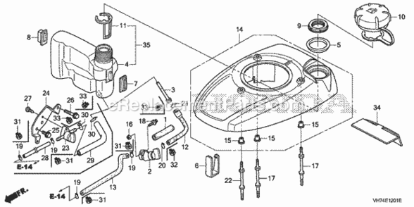 Fan Cover + Fuel Tank 2 Diagram and Parts List for HRX217K3 Type VKAAVIN# MAGA-2020001 Honda Lawn Mower