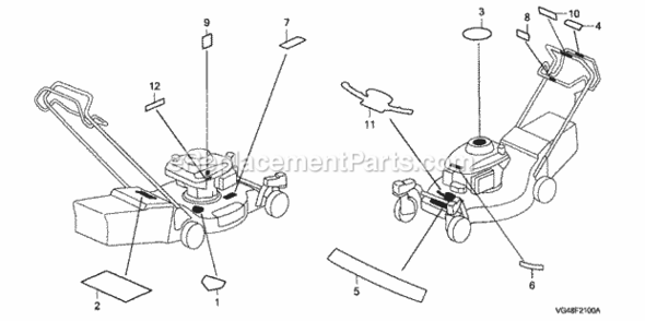 Labels Diagram and Parts List for HRZ216 Type TDAAVIN# MAFA-1000001 Honda Lawn Mower