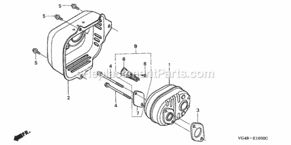 Muffler Diagram and Parts List for HRZ216 Type TDAAVIN# MAFA-1000001 Honda Lawn Mower