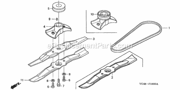 Rotary Blade Diagram and Parts List for HRZ216 Type TDAAVIN# MAFA-1000001 Honda Lawn Mower