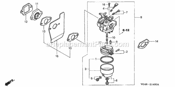 Carburetor Diagram and Parts List for HRZ216 Type TDAAVIN# MAFA-1000001 Honda Lawn Mower