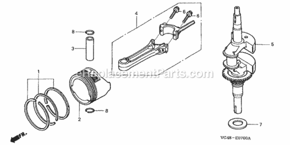 Crankshaft + Piston Diagram and Parts List for HRZ216 Type TDAAVIN# MAFA-1000001 Honda Lawn Mower