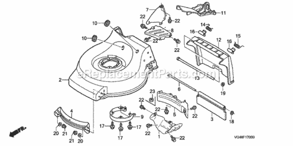 Cutter Housing Diagram and Parts List for HRZ216 Type TDAAVIN# MAFA-1000001 Honda Lawn Mower