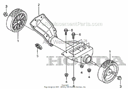 Engine Bed + Wheel Diagram and Parts List for HS520 Type AVIN# SZBG-6000001 to SZBG-6099999 Honda Snow Blower