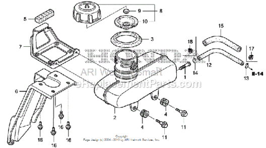 Fuel Tank Diagram and Parts List for HS520 Type AVIN# SZBG-6000001 to SZBG-6099999 Honda Snow Blower