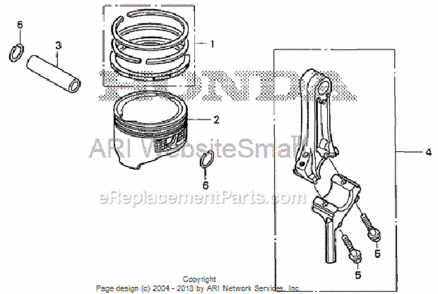 Piston + Connecting Rod Diagram and Parts List for HS520 Type AVIN# SZBG-6000001 to SZBG-6099999 Honda Snow Blower