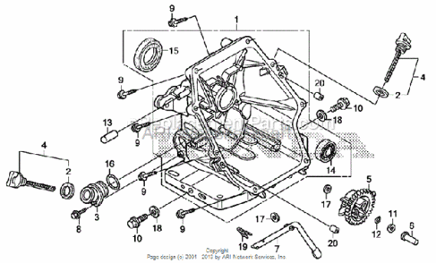 Crankcase Cover Diagram and Parts List for HS520 Type AVIN# SZBG-6000001 to SZBG-6099999 Honda Snow Blower