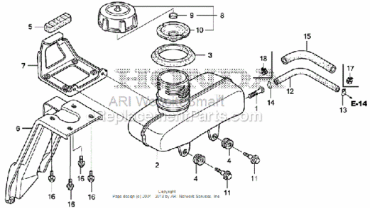 Fuel Tank Diagram and Parts List for HS520 Type AAVIN# SZBG-6000001 to SZBG-6699999 Honda Snow Blower