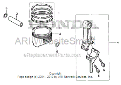 Piston + Connecting Rod Diagram and Parts List for HS520 Type AAVIN# SZBG-6000001 to SZBG-6699999 Honda Snow Blower