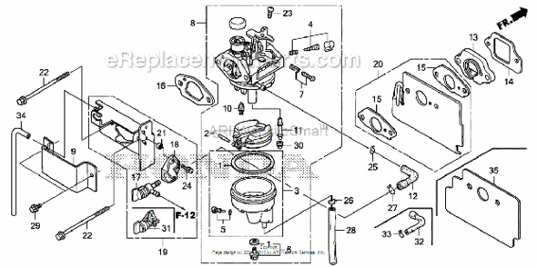 Part Location Diagram of 16100-Z0J-H03 Honda Carburetor Assembly (bb70a C)