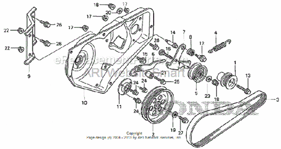 Drive Pulley Diagram and Parts List for HS520 Type ASVIN# SZBG-6000001 to SZBG-6099999 Honda Snow Blower