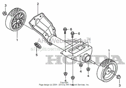 Engine Bed + Wheel Diagram and Parts List for HS520 Type ASVIN# SZBG-6000001 to SZBG-6099999 Honda Snow Blower