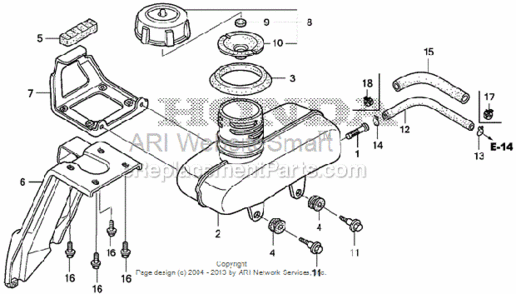 Fuel Tank Diagram and Parts List for HS520 Type ASVIN# SZBG-6000001 to SZBG-6099999 Honda Snow Blower