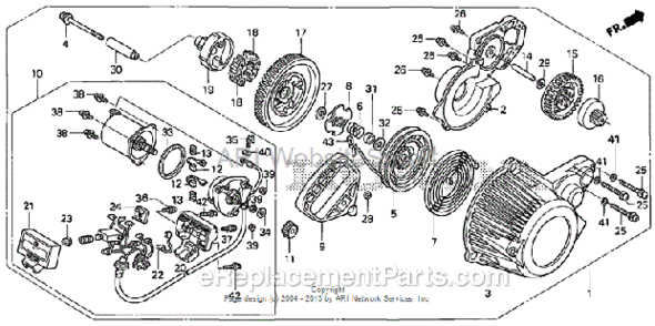 Recoil Starter Diagram and Parts List for HS520 Type ASVIN# SZBG-6000001 to SZBG-6099999 Honda Snow Blower