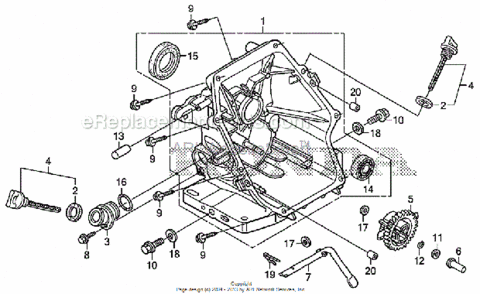 Crankcase Cover Diagram and Parts List for HS520 Type ASVIN# SZBG-6000001 to SZBG-6099999 Honda Snow Blower